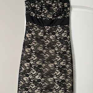 White House Black Market Strapless Black and Cream Lace Dress